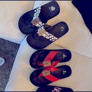 Yellow box flip flops